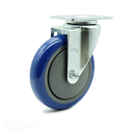 Service Caster 5 Inch Blue Polyurethane Wheel Swivel Top Plate Caster SCC-20S514-PPUB-BLUE